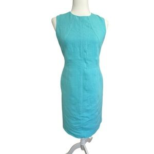 Talbots Petites Irish Linen Aqua Blue Sheath Dress 2P Sleeveless Lined